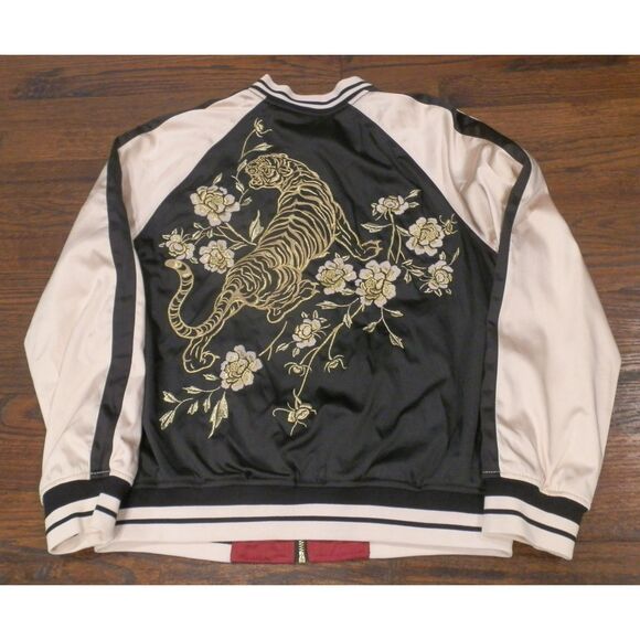 Express Reversible Embroidered Tiger Floral Black Red Jacket Women's Size Medium - Picture 2 of 5